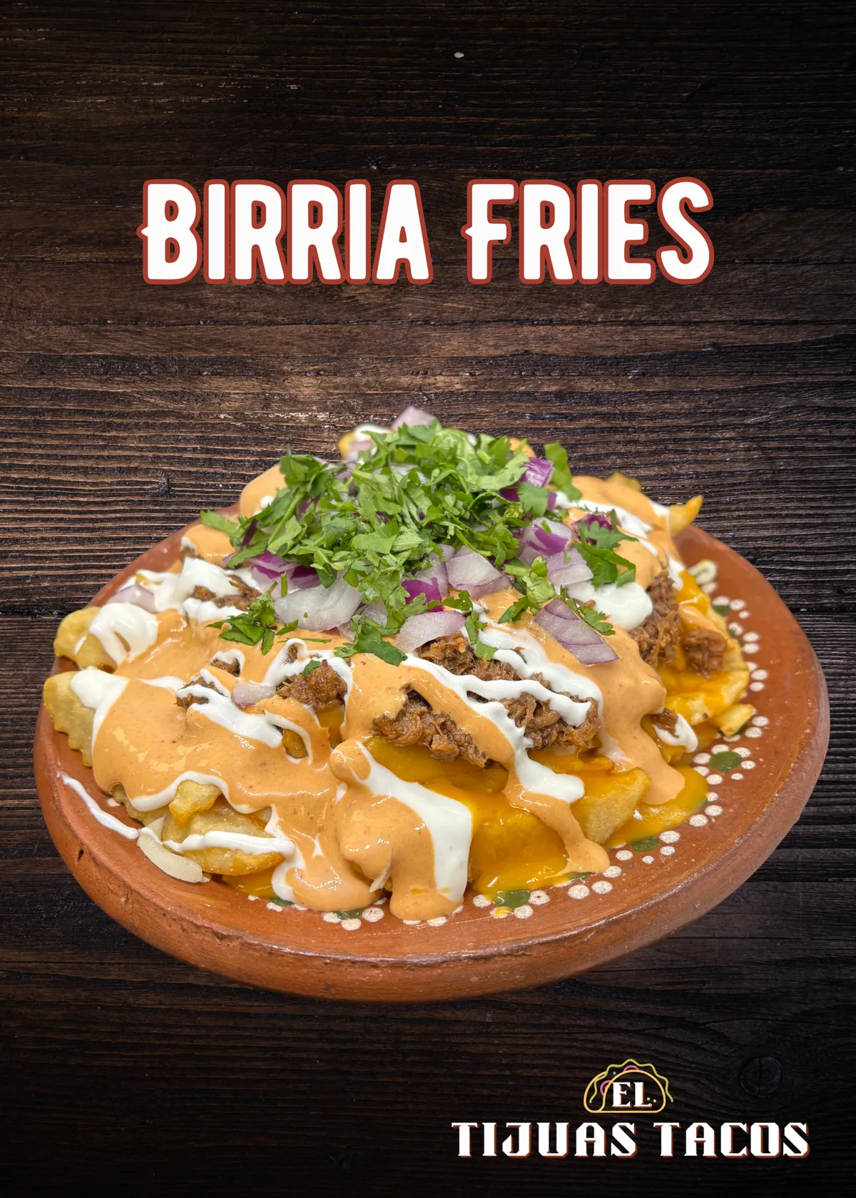 Loaded birria fries with cheese and crema