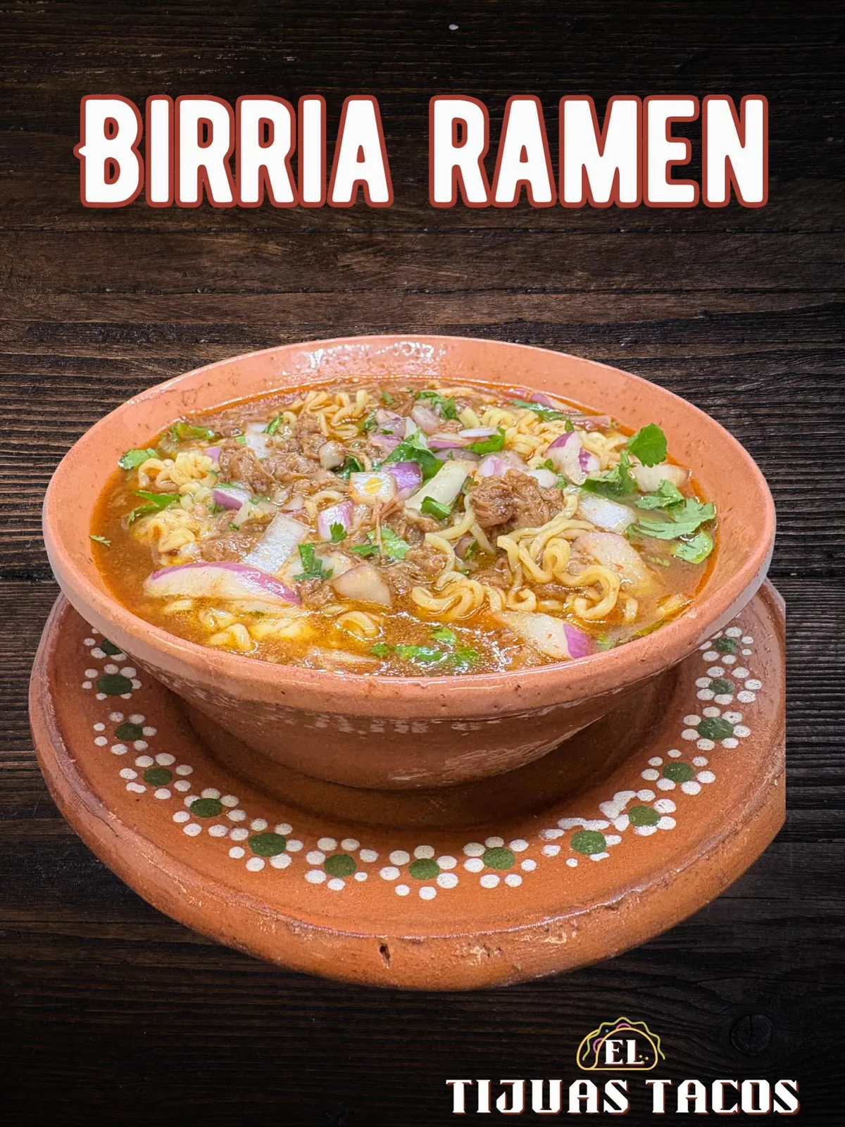 Birria ramen bowl with beef and cheese