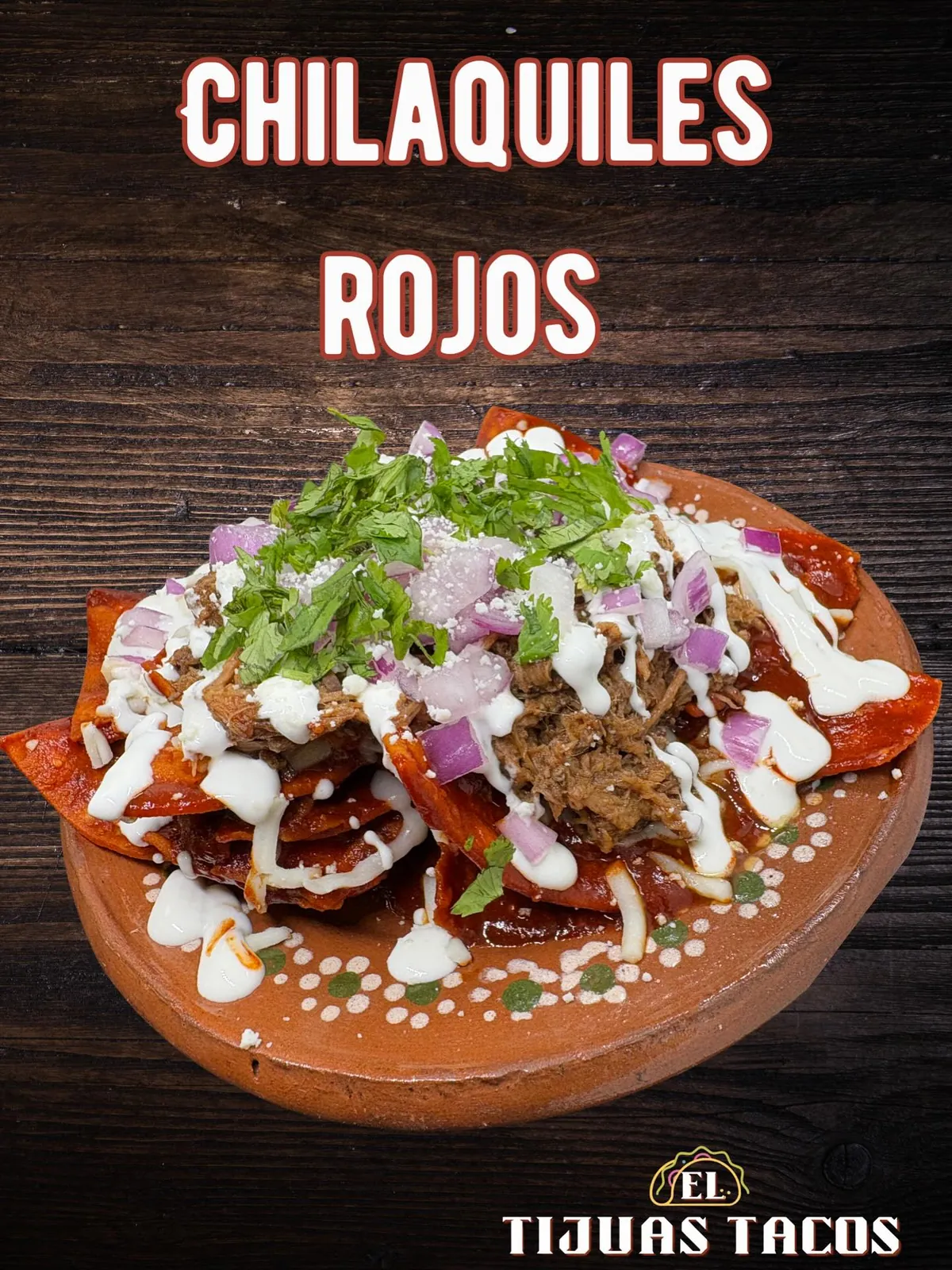 Chilaquiles rojos with birria, queso fresco and sour cream